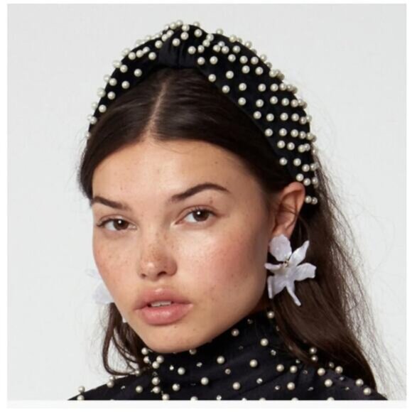 NEW Lele Sadoughi Imitation Pearl Headband Women's Black One Size - Picture 6 of 6